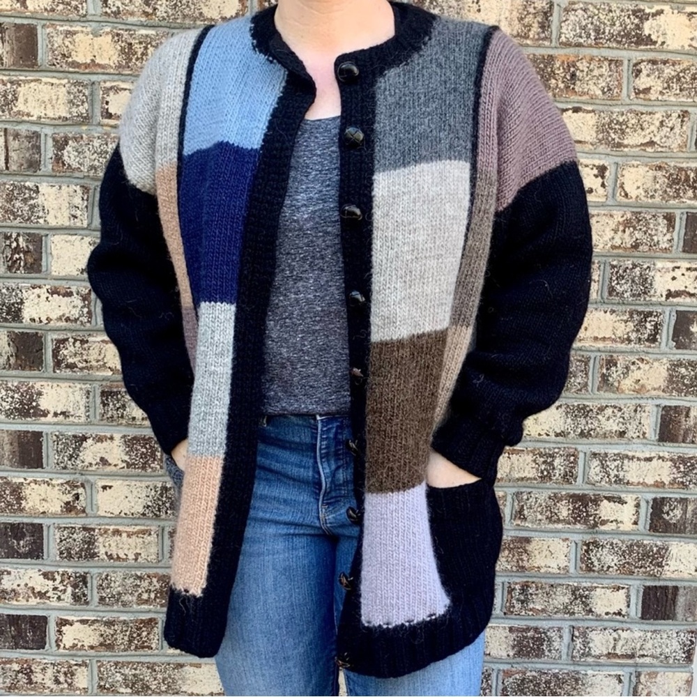 Vtg Hand Knit Chunky Patchwork Oversized Granny C… - image 2